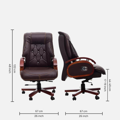 High Back Premium Leatherette Wooden Base & Handle Boss Office Chair for Director & Executive Chairs Revolving Recliner Swivel Height Adjustable Soft Heavy