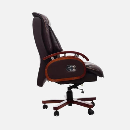 High Back Premium Leatherette Wooden Base & Handle Boss Office Chair for Director & Executive Chairs Revolving Recliner Swivel Height Adjustable Soft Heavy