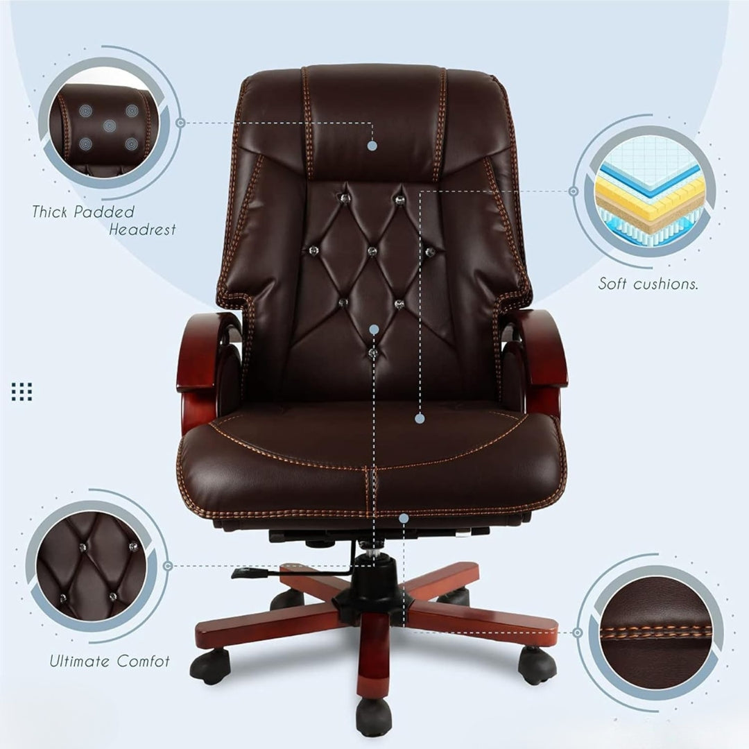 High Back Premium Leatherette Wooden Base & Handle Boss Office Chair for Director & Executive Chairs Revolving Recliner Swivel Height Adjustable Soft Heavy