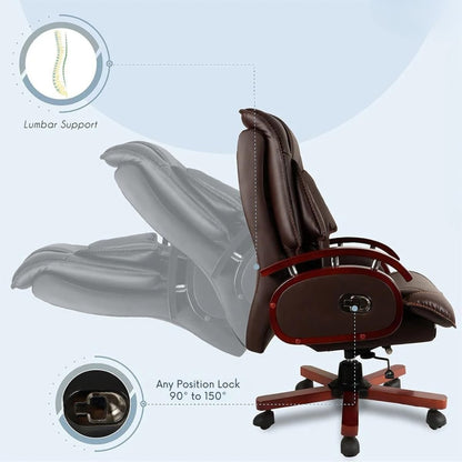 High Back Premium Leatherette Wooden Base & Handle Boss Office Chair for Director & Executive Chairs Revolving Recliner Swivel Height Adjustable Soft Heavy